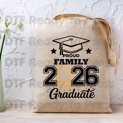 Proud Family Graduate 2026 DTF Transfer Ready to Press Class of 2026 Senior Graduation Cap Heat Transfer for Shirts UV Sticker Prints
