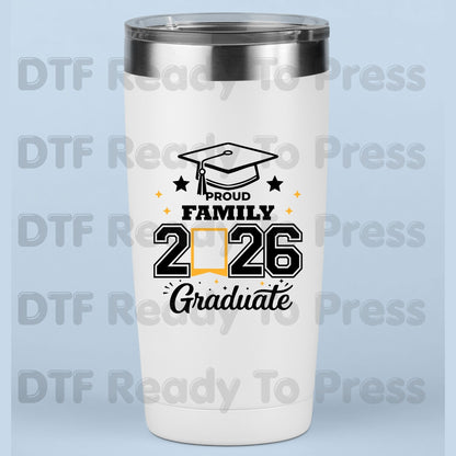 Proud Family Graduate 2026 DTF Transfer Ready to Press Class of 2026 Senior Graduation Cap Heat Transfer for Shirts UV Sticker Prints