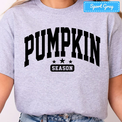 Pumpkin Season Varsity T-Shirt, Arched Letter Sweatshirt, Fall Star Tee