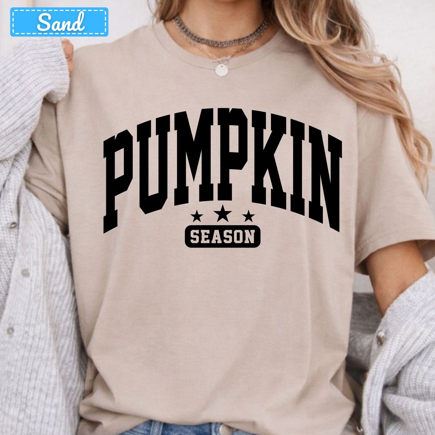 Pumpkin Season Varsity T-Shirt, Arched Letter Sweatshirt, Fall Star Tee