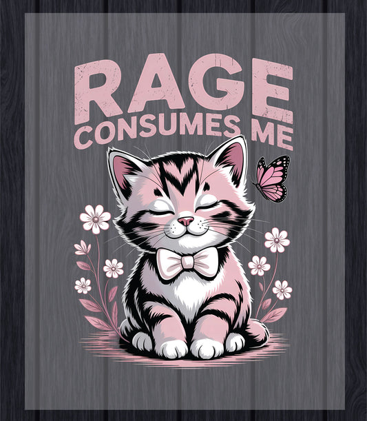 Rage Consumes Me DTF Transfer Ready to Press, Funny Kitten Cat Heat Transfer For Shirt, Mental Health Sarcastic UV Sticker Prints