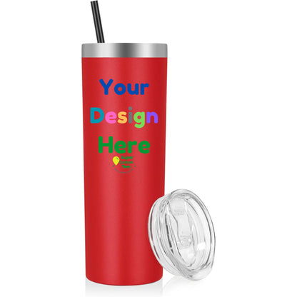 Custom Skinny Tumbler Insulated Stainless Steel Tumbler witth Lid and Straw - 20 oz