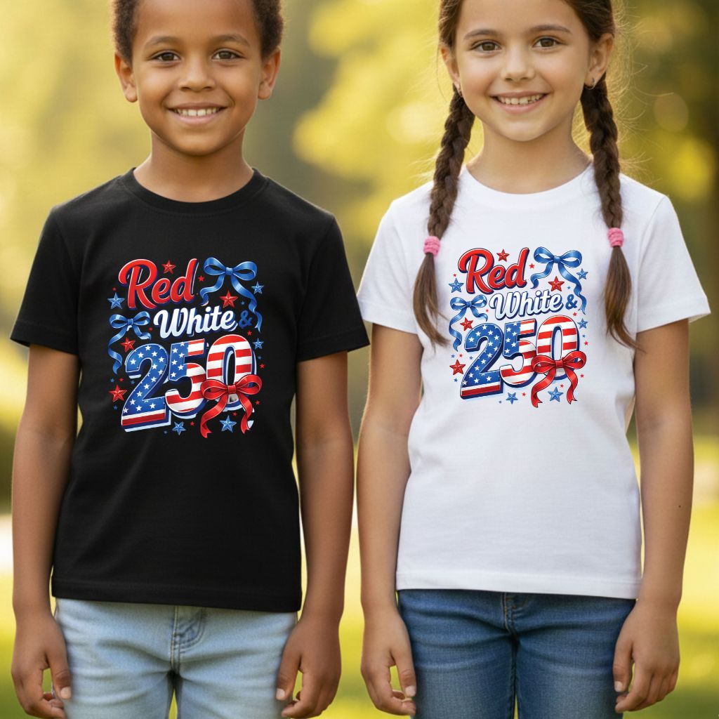 Red White and 250 Comfort Colors T Shirts Cute 4th of July Bow Tee America 250th Graphic Shirt Fourth of July Gifts