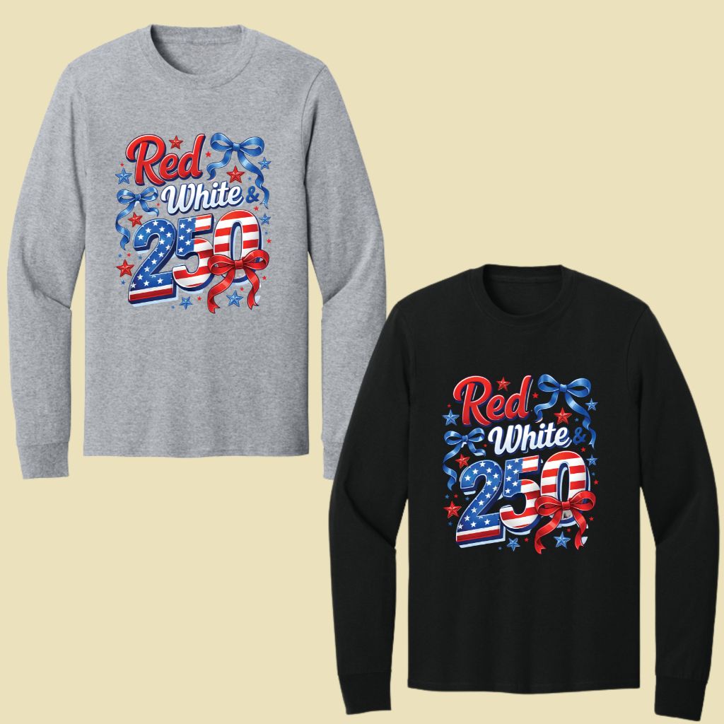Red White and 250 Comfort Colors T Shirts Cute 4th of July Bow Tee America 250th Graphic Shirt Fourth of July Gifts