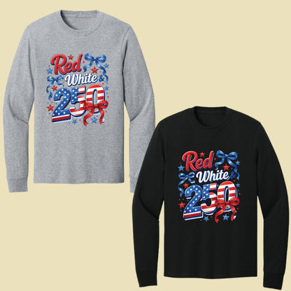 Red White and 250 Comfort Colors T Shirts Cute 4th of July Bow Tee America 250th Graphic Shirt Fourth of July Gifts