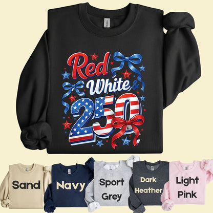Red White and 250 Comfort Colors T Shirts Cute 4th of July Bow Tee America 250th Graphic Shirt Fourth of July Gifts