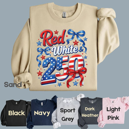 Red White and 250 Comfort Colors T Shirts Cute 4th of July Bow Tee America 250th Graphic Shirt Fourth of July Gifts