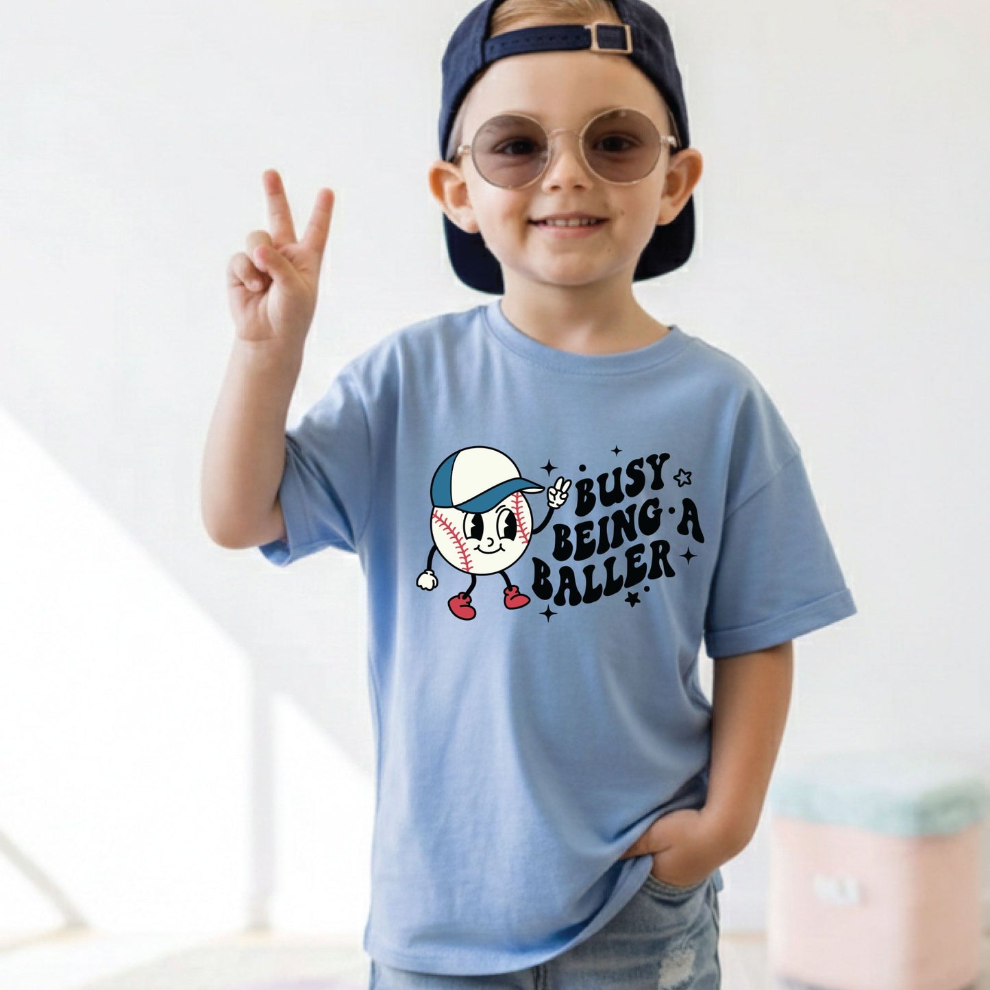 Retro Baseball Character Childrens Shirt Busy Being A Baller Sweatshirt