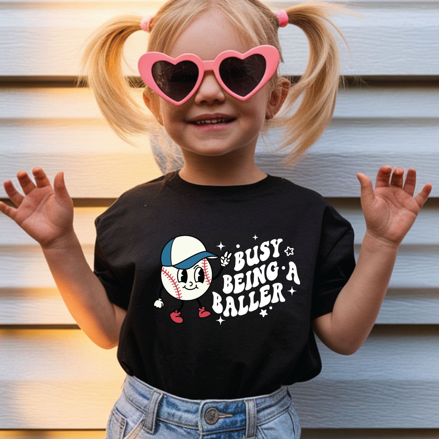 Retro Baseball Character Childrens Shirt Busy Being A Baller Sweatshirt