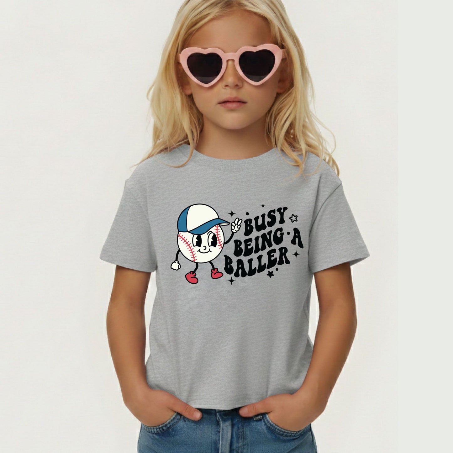 Retro Baseball Character Childrens Shirt Busy Being A Baller Sweatshirt