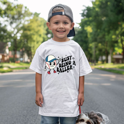 Retro Baseball Character Childrens Shirt Busy Being A Baller Sweatshirt