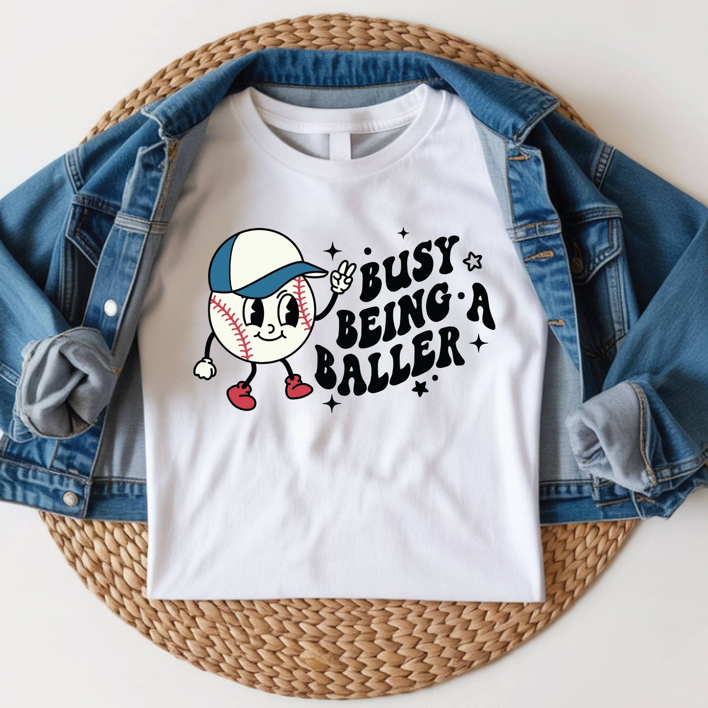 Retro Baseball Character Childrens Shirt Busy Being A Baller Sweatshirt
