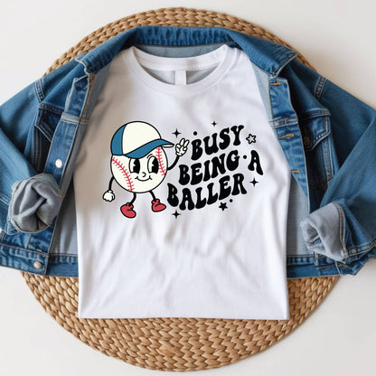 Retro Baseball Character Childrens Shirt Busy Being A Baller Sweatshirt