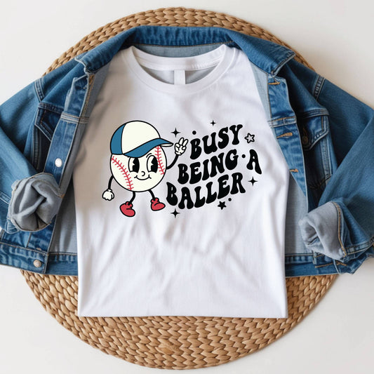 Retro Baseball Character Childrens Shirt Busy Being A Baller Sweatshirt