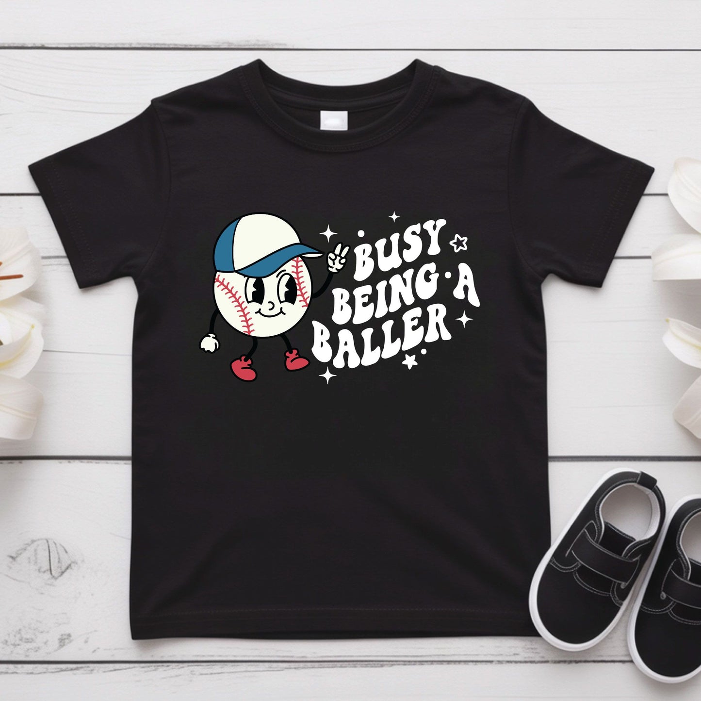 Retro Baseball Character Childrens Shirt Busy Being A Baller Sweatshirt