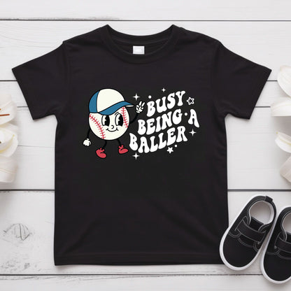 Retro Baseball Character Childrens Shirt Busy Being A Baller Sweatshirt