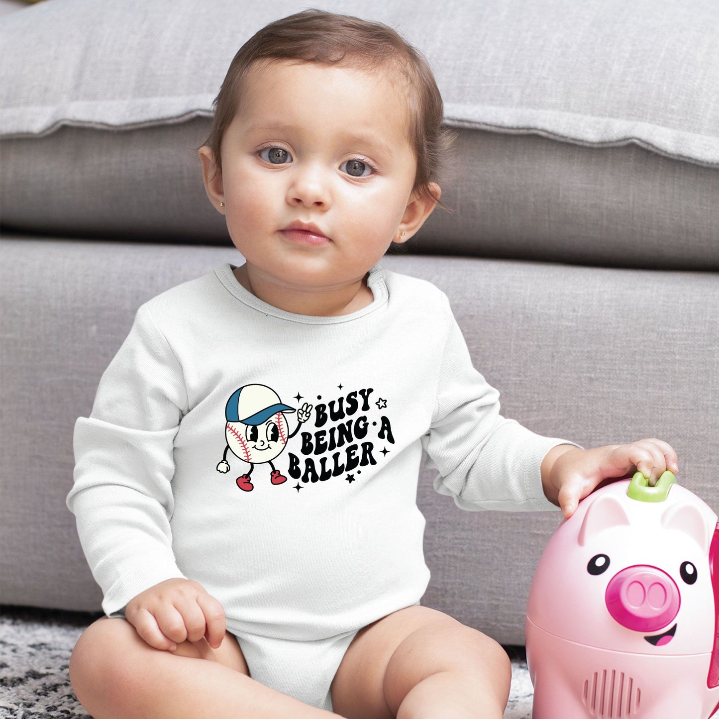 Retro Baseball Character Childrens Shirt Busy Being A Baller Sweatshirt