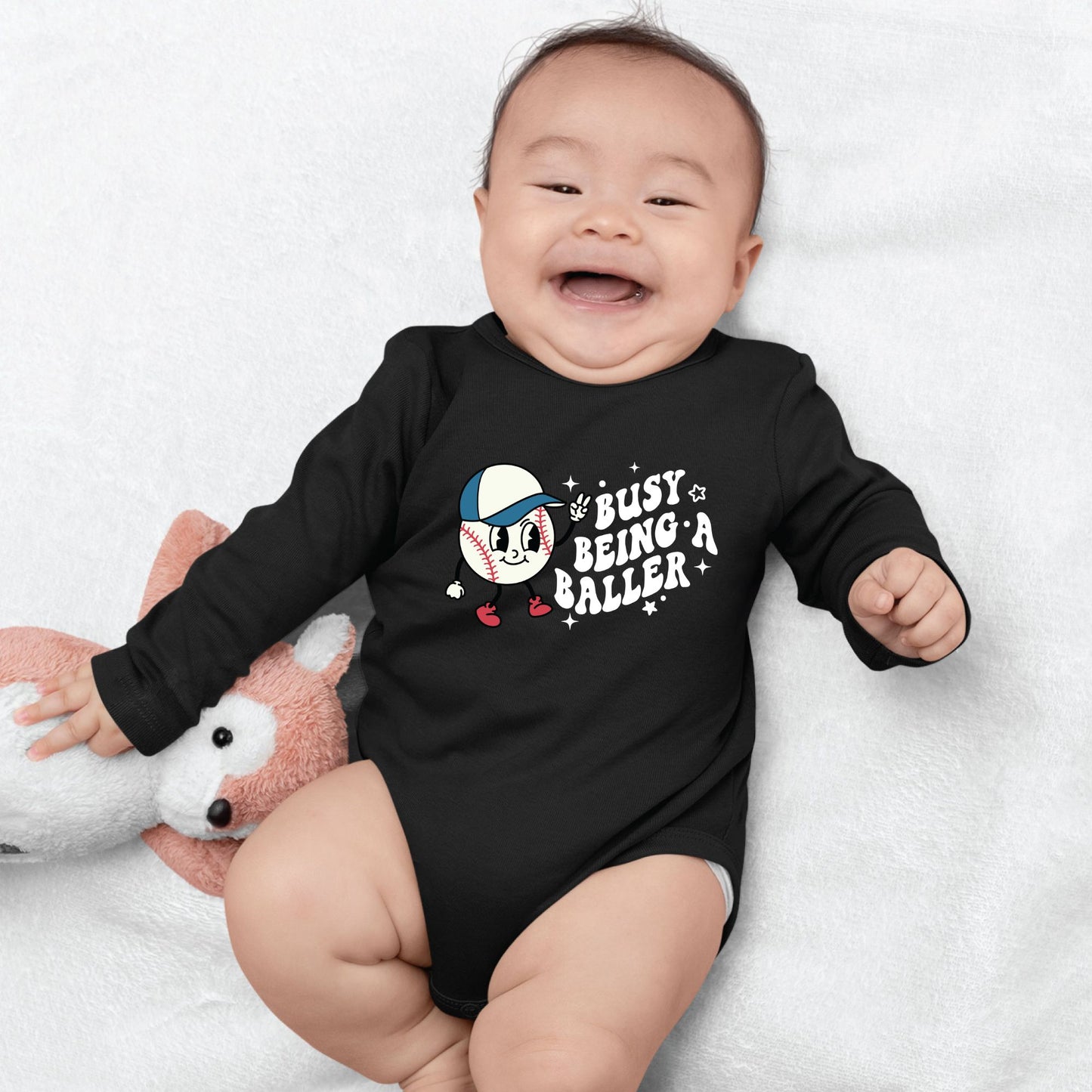 Retro Baseball Character Childrens Shirt Busy Being A Baller Sweatshirt