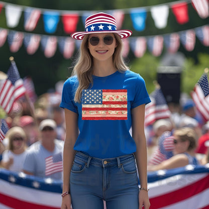 Retro Floral American Flag DTF Transfer Ready to Press Shabby Chic Roses Gingham Heat Transfer for Shirts Patriotic USA UV Sticker Prints
