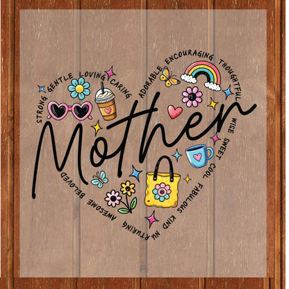 Retro Mothers Day DTF Transfer ready to Press Mama Heart Heat Transfer for Shirts Mom UV Sticker Prints Mommy Iron on Transfer