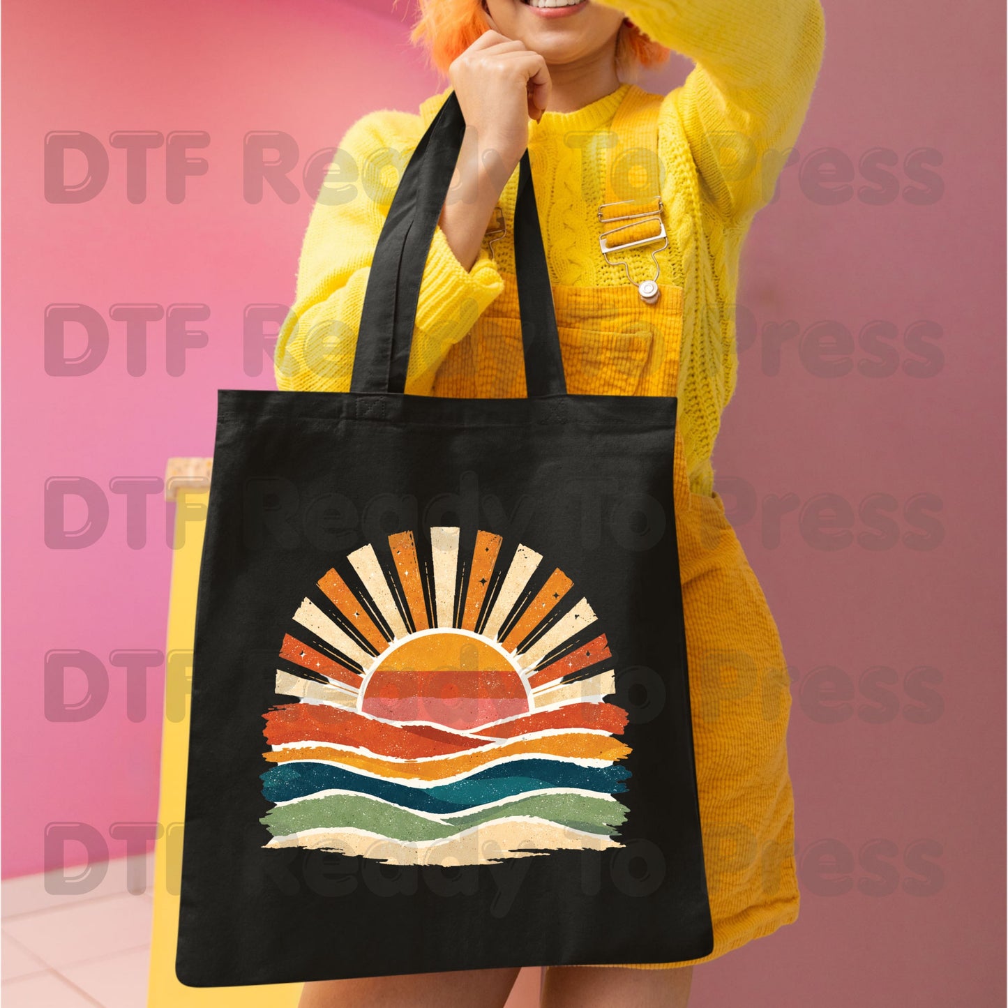 Retro Sunset Ocean Waves DTF Transfer Ready to Press Summer Vacation UV DTF Sticker Beach Landscape Heat Transfer for Shirts