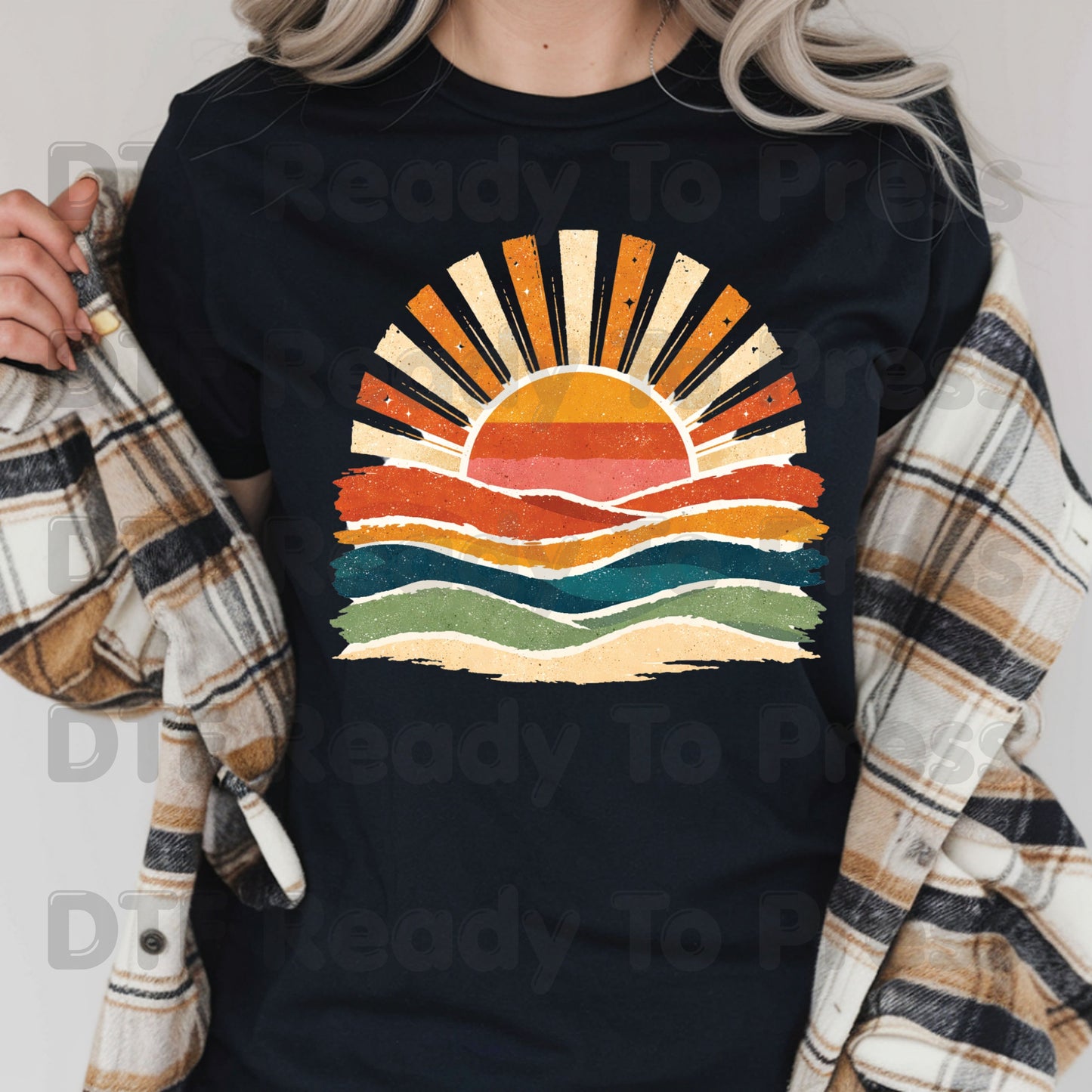Retro Sunset Ocean Waves DTF Transfer Ready to Press Summer Vacation UV DTF Sticker Beach Landscape Heat Transfer for Shirts