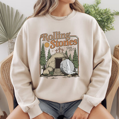 Rolling Christian Comfort Colors T Shirts Trendy Stones Easter Sweatshirt Jesus Christ Faith-Based Graphic Sweater