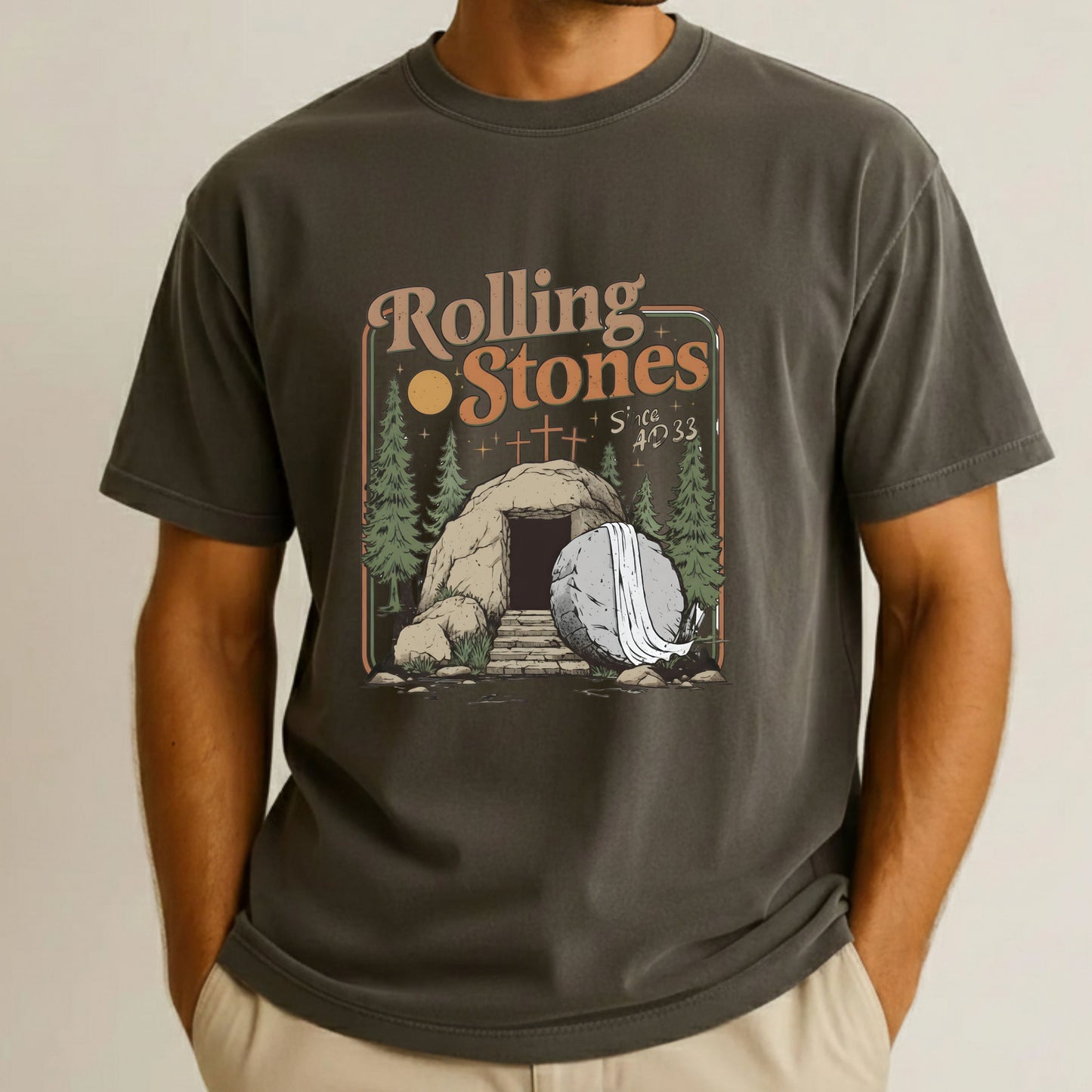 Rolling Christian Comfort Colors T Shirts Trendy Stones Easter Sweatshirt Jesus Christ Faith-Based Graphic Sweater