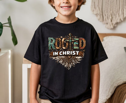 Rooted In Christ T Shirt Western Christian Cross Tee Religious Faith Shirt Gift For Her Adult Youth Toddler Baby Boho Spiritual Apparel