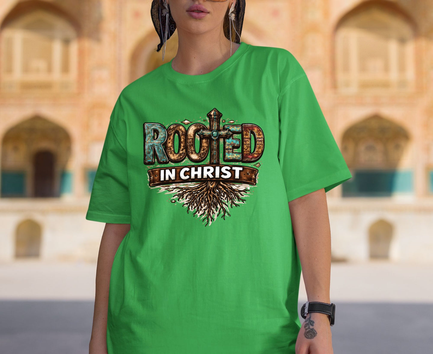 Rooted In Christ T Shirt Western Christian Cross Tee Religious Faith Shirt Gift For Her Adult Youth Toddler Baby Boho Spiritual Apparel
