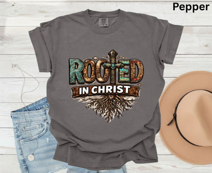 Rooted In Christ T Shirt Western Christian Cross Tee Religious Faith Shirt Gift For Her Adult Youth Toddler Baby Boho Spiritual Apparel