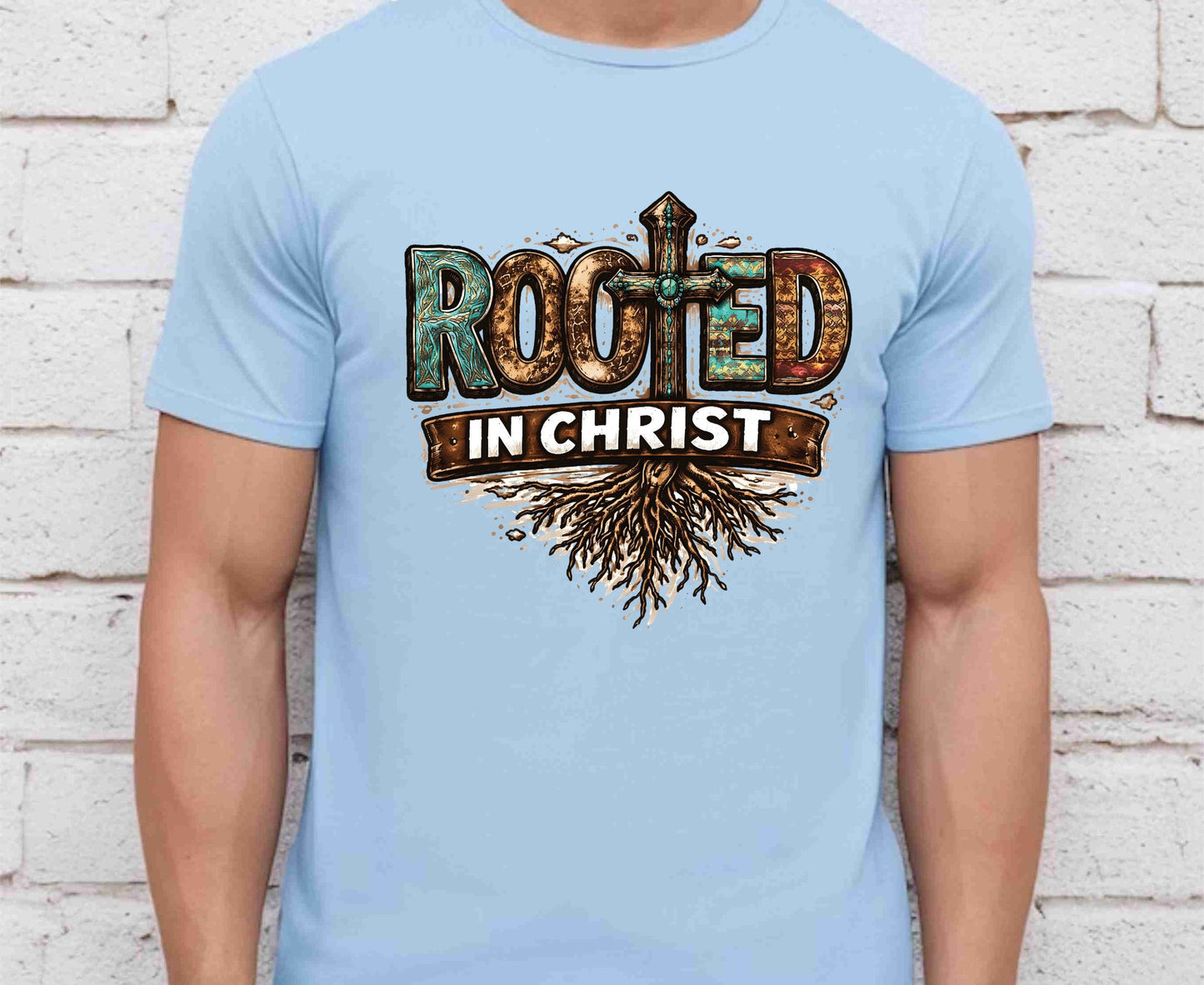 Rooted In Christ T Shirt Western Christian Cross Tee Religious Faith Shirt Gift For Her Adult Youth Toddler Baby Boho Spiritual Apparel