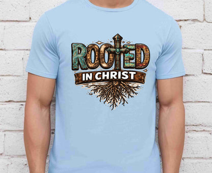 Rooted In Christ T Shirt Western Christian Cross Tee Religious Faith Shirt Gift For Her Adult Youth Toddler Baby Boho Spiritual Apparel