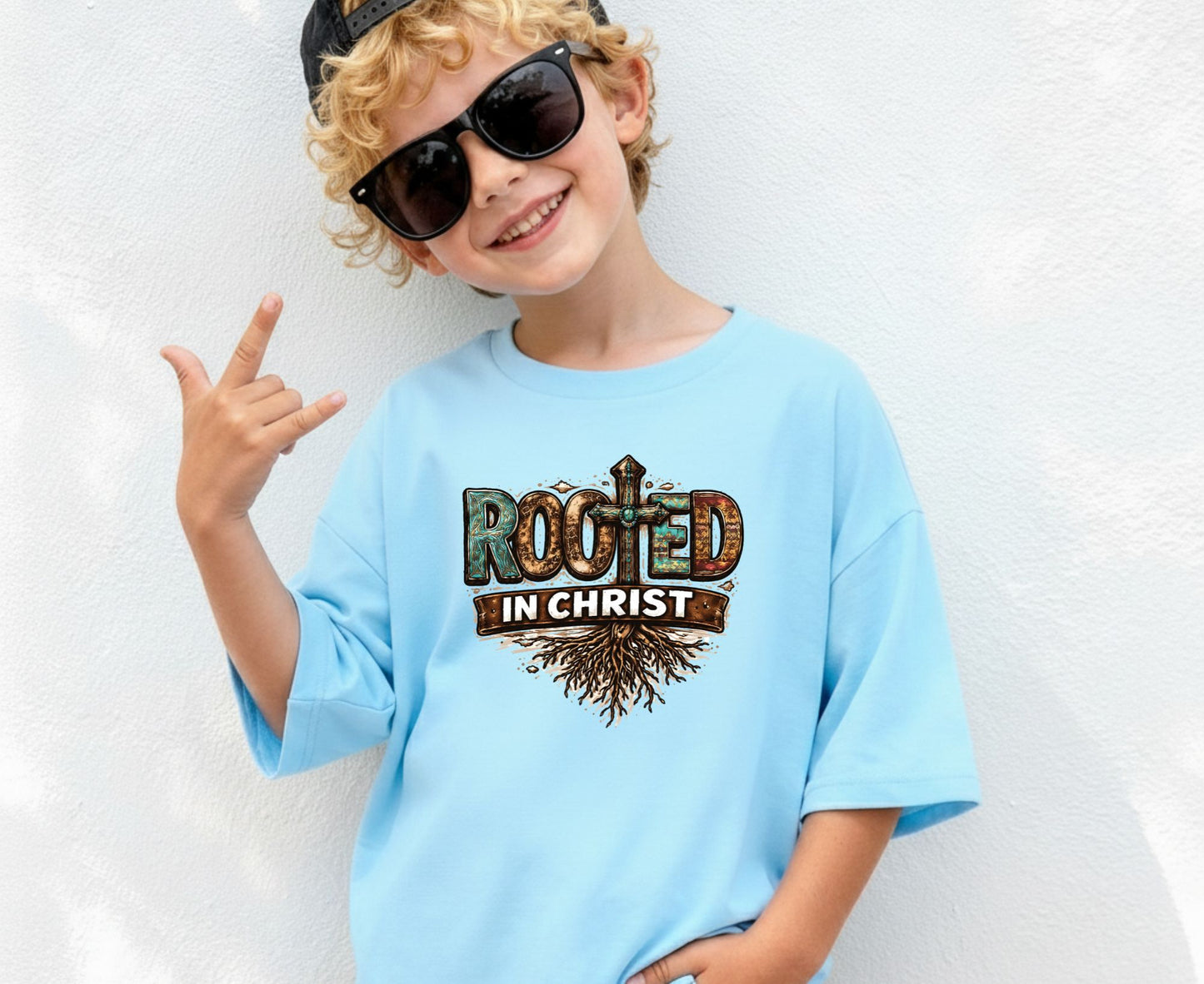 Rooted In Christ T Shirt Western Christian Cross Tee Religious Faith Shirt Gift For Her Adult Youth Toddler Baby Boho Spiritual Apparel