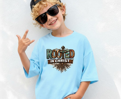 Rooted In Christ T Shirt Western Christian Cross Tee Religious Faith Shirt Gift For Her Adult Youth Toddler Baby Boho Spiritual Apparel