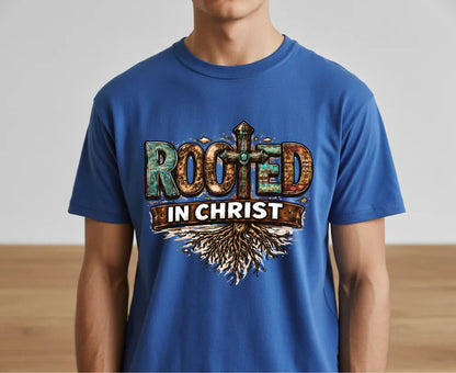 Rooted In Christ T Shirt Western Christian Cross Tee Religious Faith Shirt Gift For Her Adult Youth Toddler Baby Boho Spiritual Apparel