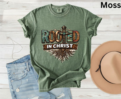 Rooted In Christ T Shirt Western Christian Cross Tee Religious Faith Shirt Gift For Her Adult Youth Toddler Baby Boho Spiritual Apparel