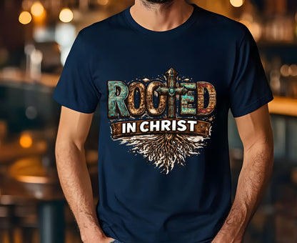 Rooted In Christ T Shirt Western Christian Cross Tee Religious Faith Shirt Gift For Her Adult Youth Toddler Baby Boho Spiritual Apparel