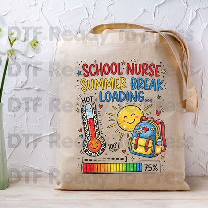 School Nurse Summer Break Loading DTF Transfer Ready to Press Leopard Thermometer Sun Heat Transfer for Shirts Last Day School UV Sticker