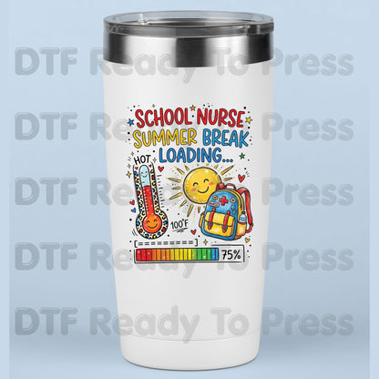 School Nurse Summer Break Loading DTF Transfer Ready to Press Leopard Thermometer Sun Heat Transfer for Shirts Last Day School UV Sticker