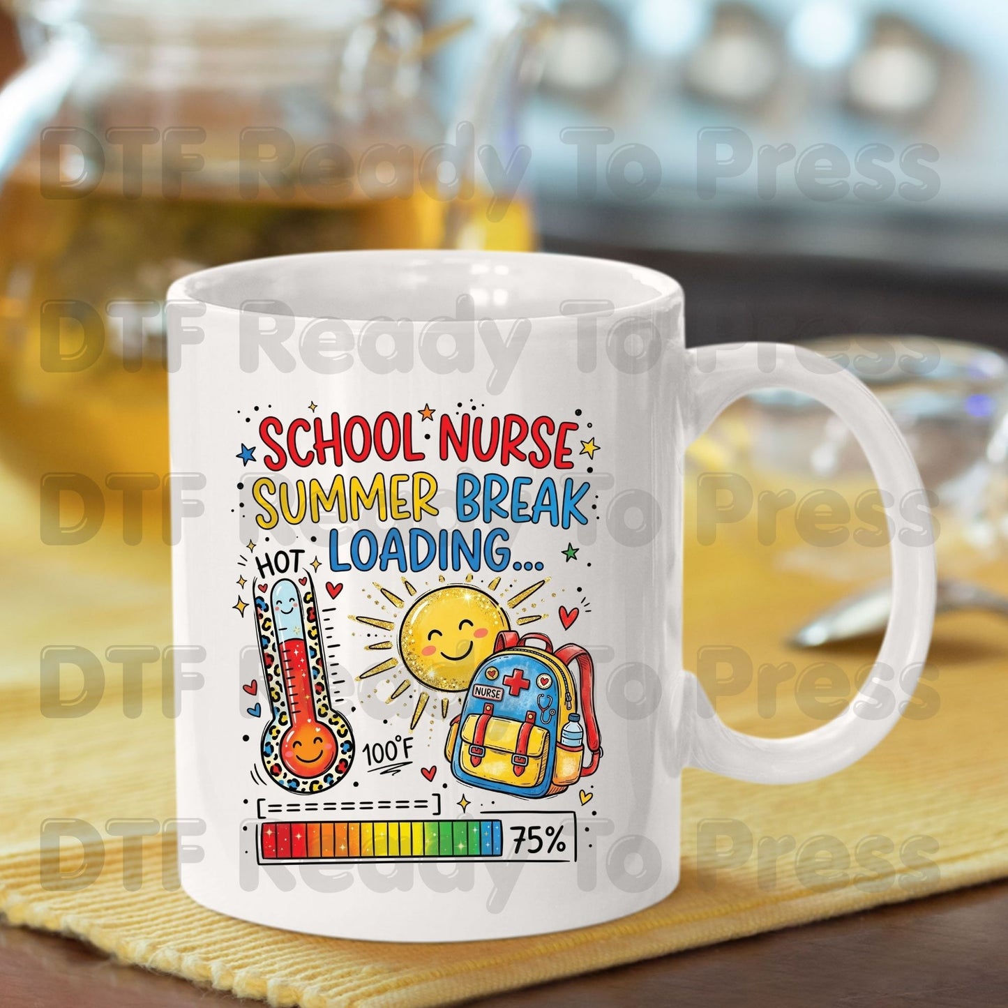 School Nurse Summer Break Loading DTF Transfer Ready to Press Leopard Thermometer Sun Heat Transfer for Shirts Last Day School UV Sticker