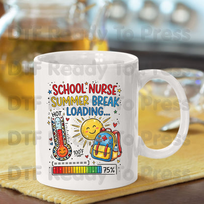 School Nurse Summer Break Loading DTF Transfer Ready to Press Leopard Thermometer Sun Heat Transfer for Shirts Last Day School UV Sticker