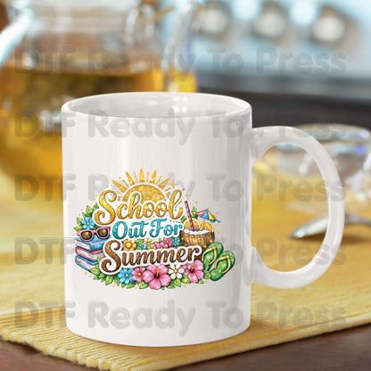 School Out For Summer DTF Transfer Ready to Press Sun Tropical Floral Beach Heat Transfer for Shirts Last Day of School UV Sticker Prints