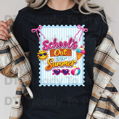 School's Out For Summer DTF Transfer Ready to Press Retro Coquette Bow Ice Cream Sun Heat Transfer for Shirts Last Day of School UV Sticker