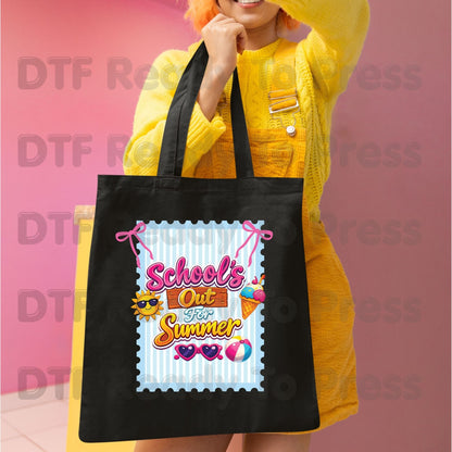 School's Out For Summer DTF Transfer Ready to Press Retro Coquette Bow Ice Cream Sun Heat Transfer for Shirts Last Day of School UV Sticker