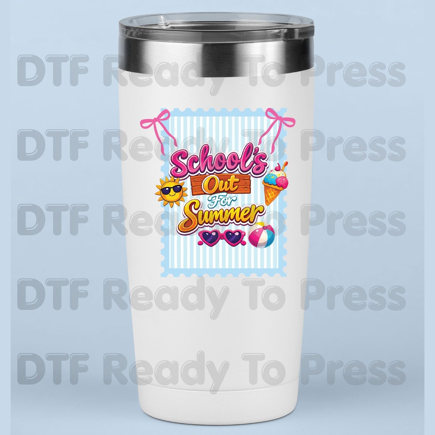 School's Out For Summer DTF Transfer Ready to Press Retro Coquette Bow Ice Cream Sun Heat Transfer for Shirts Last Day of School UV Sticker