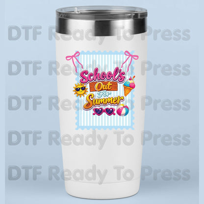 School's Out For Summer DTF Transfer Ready to Press Retro Coquette Bow Ice Cream Sun Heat Transfer for Shirts Last Day of School UV Sticker