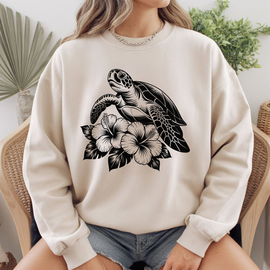 Sea Turtle Comfort Colors T Shirt Hibiscus Flower Youth Tee Tropical Ocean Children Sweatshirt Coastal Nature Graphic Kids Apparel Beach Gift