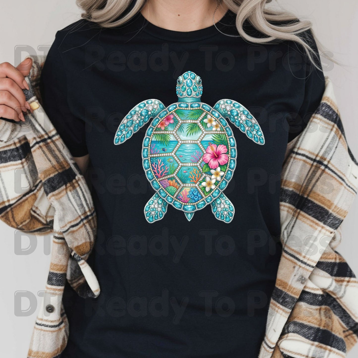 Sea Turtle Ocean Life DTF Transfer Ready to Press Summer Beach Hibiscus Flower Coral Reef Heat Transfer for Shirts Coastal UV Sticker Prints