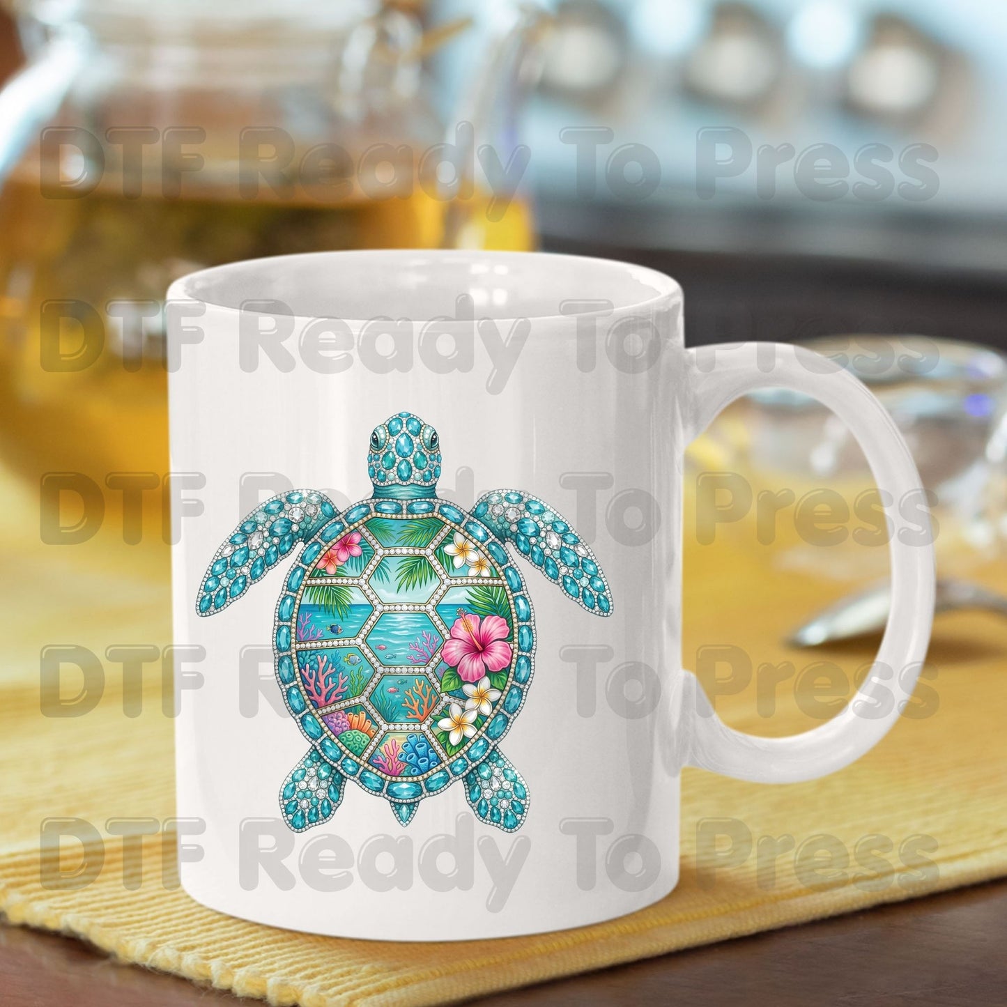 Sea Turtle Ocean Life DTF Transfer Ready to Press Summer Beach Hibiscus Flower Coral Reef Heat Transfer for Shirts Coastal UV Sticker Prints
